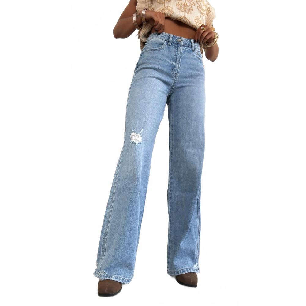 NEW VERVET BY FLYING MONKEY knix high rise wide leg jean in medium wash